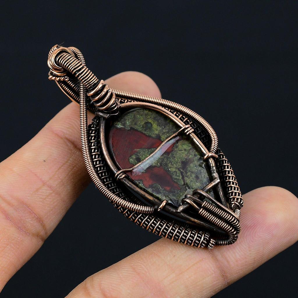 Dragon Blood Jasper Gemstone Pure Copper Wire Wrapped Designer Handmade Pendant Jewelry For Her