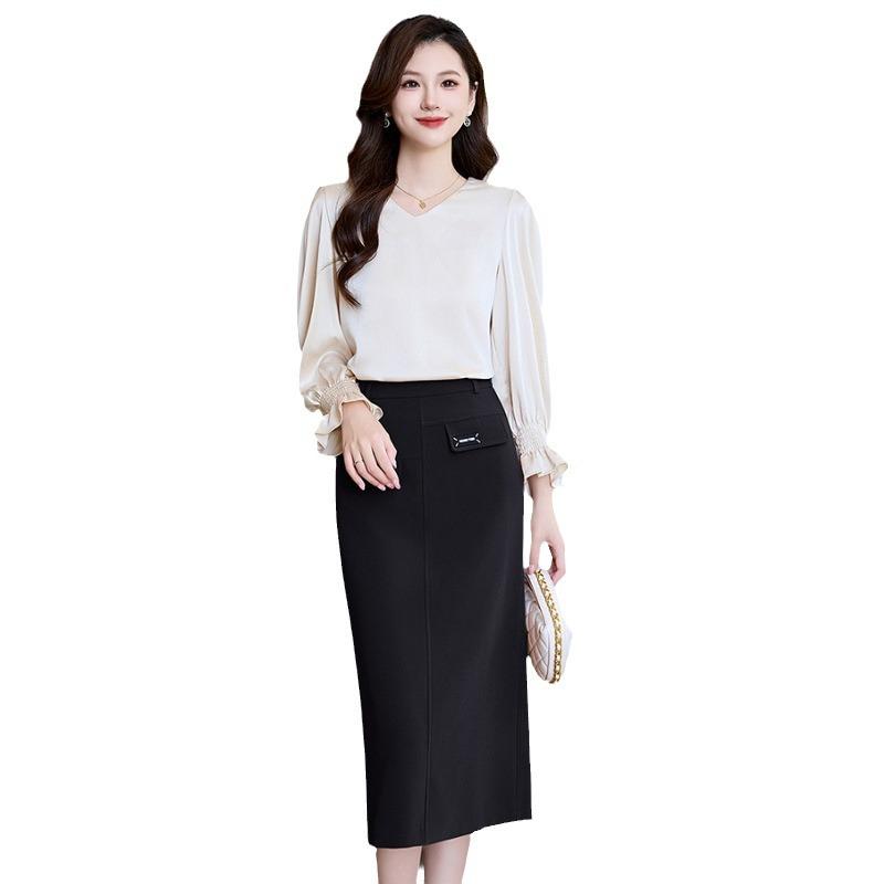 Professional suit skirt spring and autumn new light luxury fashion temperament celebrity shirt hip skirt two-piece set