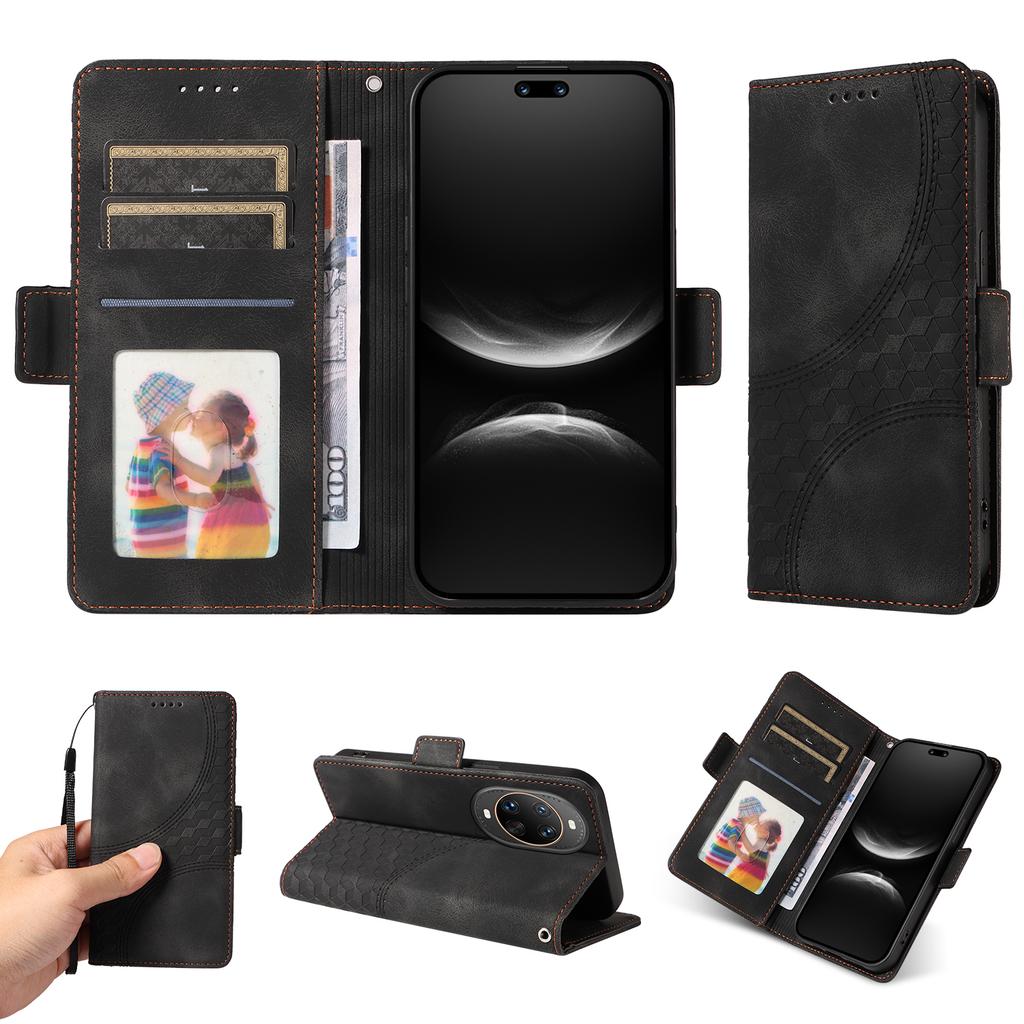 For Huawei nova 14 Ultra 5G Leather Cases Wallet Rhombus Imprinted Phone Cover Stand with Strap