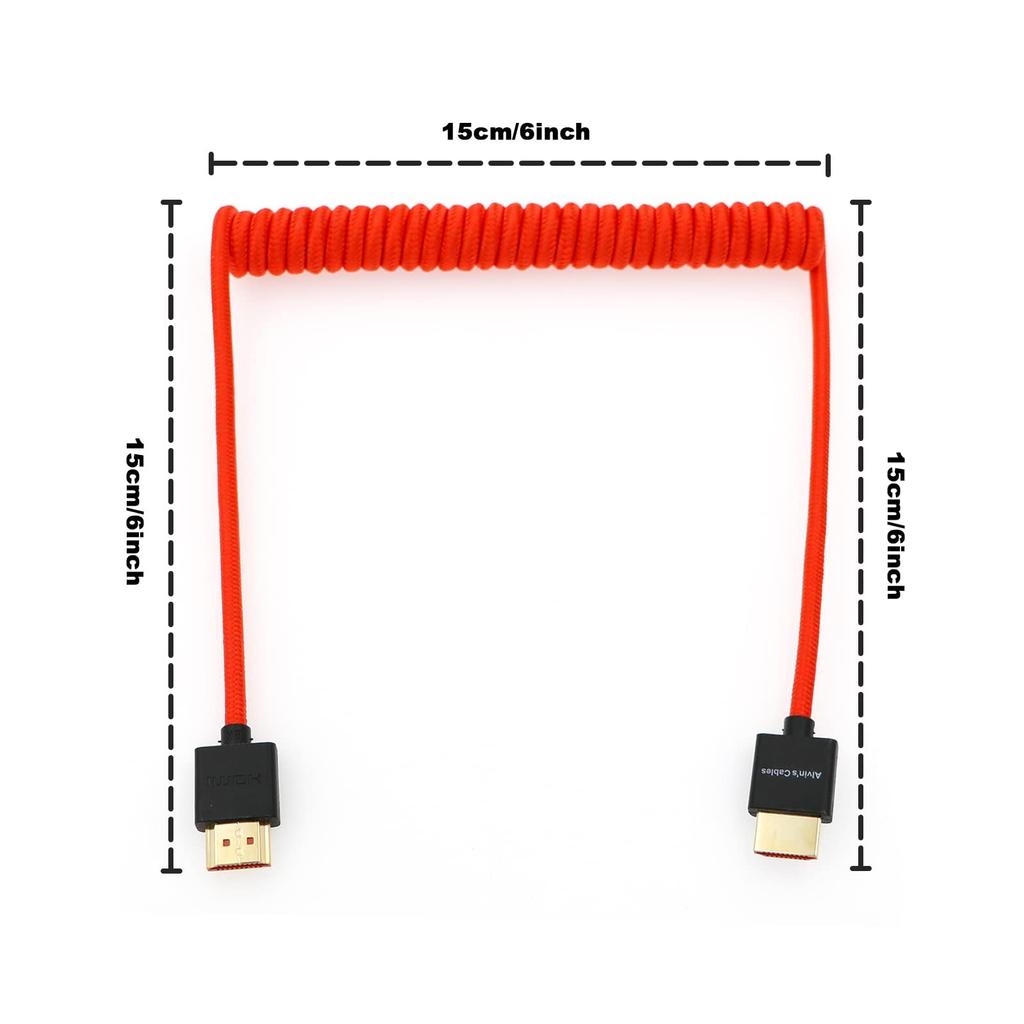 Alvin's Cables 8K 2.1 Full HDMI Braided Coiled Cable for Atomos Ninja-V, 4K-60P, Z-CAM, Canon-C70, Sony A7S3, A9, A74 (18-28 inches)