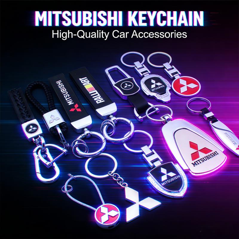 For Mitsubishi Outlander ASX Eclipse Cross Pajero Lancer 3D Metal Leather Car Styling Keychain Key Rings Key Holder Accessories