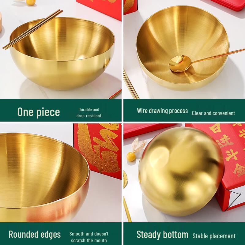 Triceratops Gold Stainless Steel 3-Piece Rice Bowl Gift Set