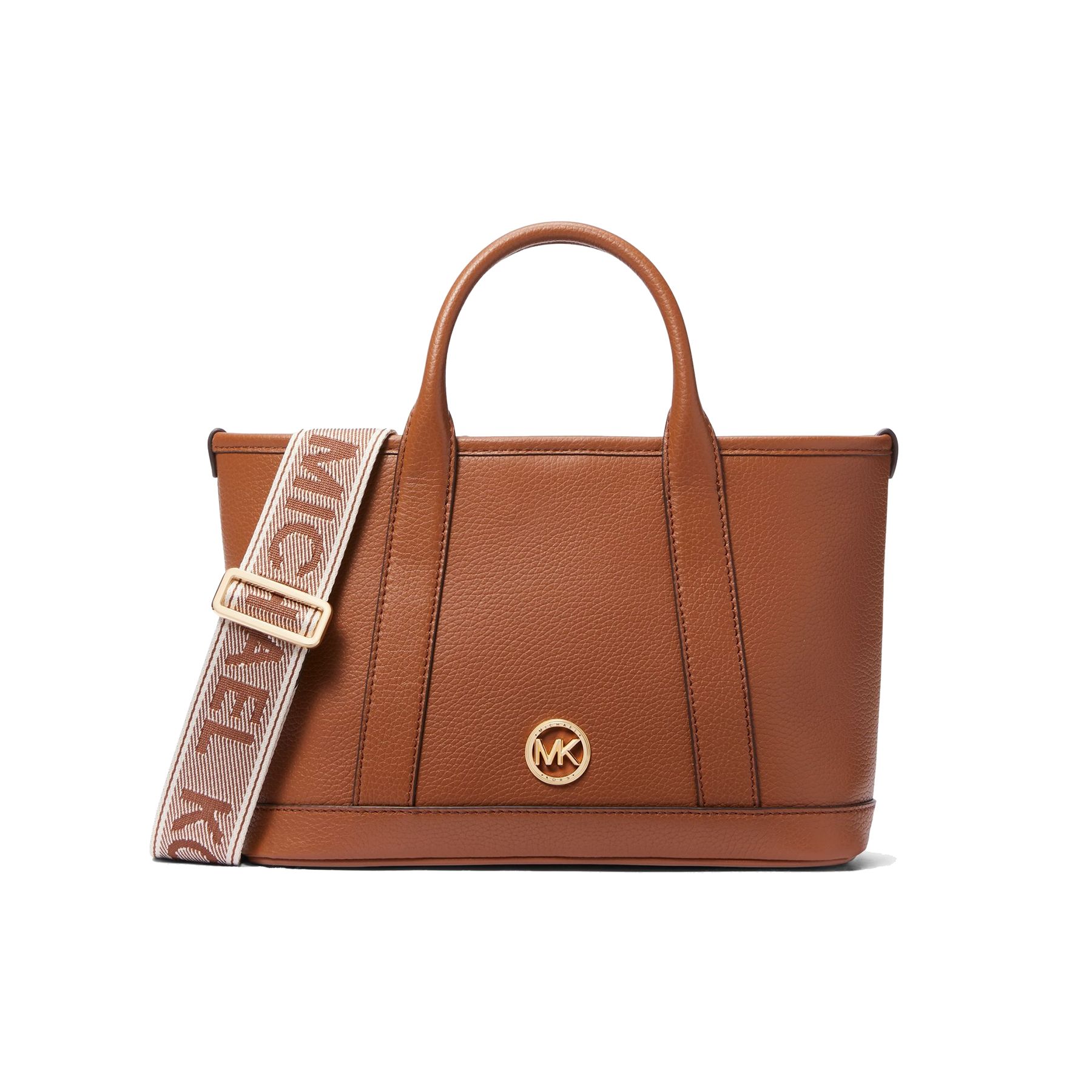 Michael Kors MK Luisa Embroidered Shoulder Strap Gold Logo Quilted Leather Tote Bag Women tote Brown 30R4G99T1L-230 Basic Set (Bag+Dust Bag)