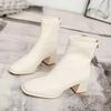 Women Outdoor Square Toe Ankle Boots Women Comfortable Fashion Designer Shoes Mid Heels Zipper Boots Big Size Shoes For Women