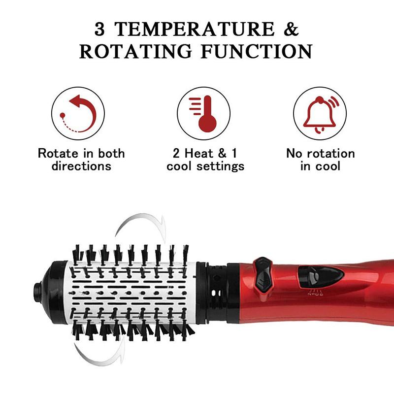 Rotating Hair Dryer Brush Electric Blow Drier Comb Hot Air Straightener Curler Iron One Step 2 Gears Blower Replaceable 2 Heads