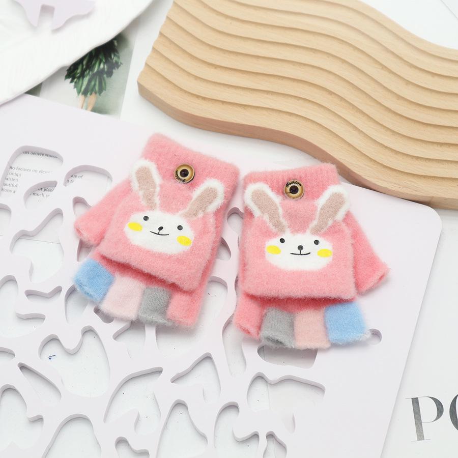 Children's Cute Cartoon Flip-Gloves: Cold-Proof, Half-Finger Winter Writing Warmth for Boys and Girls