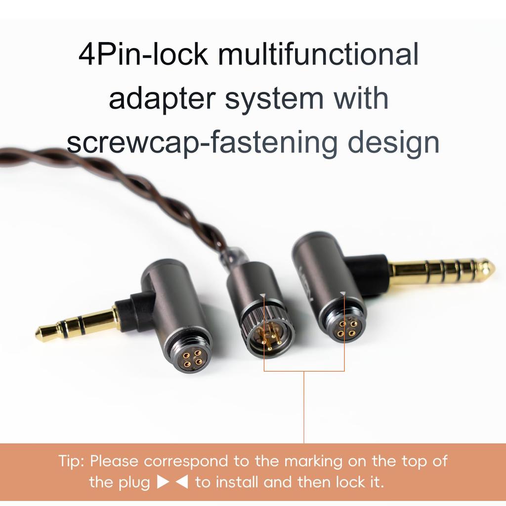 HiBy Cu4 Balanced Earphone Cable Coaxial Type4 Wire Locking Plug Jack O.C.C.Litz 2-in-1 4-Pin 3.5mm+4.4mm