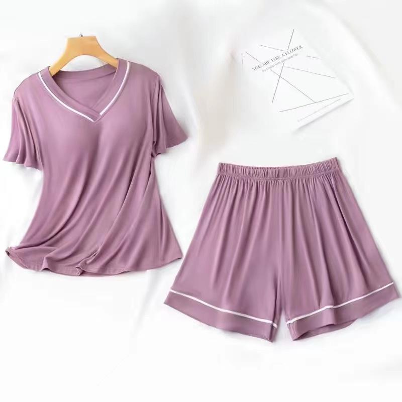 

Женские пижамы с короткими рукавами и шортами с нагрудными накладками, комплект из двух предметов, удобные, однотонные, для студентов, домашняя одежда XXXXL фиолетовый
