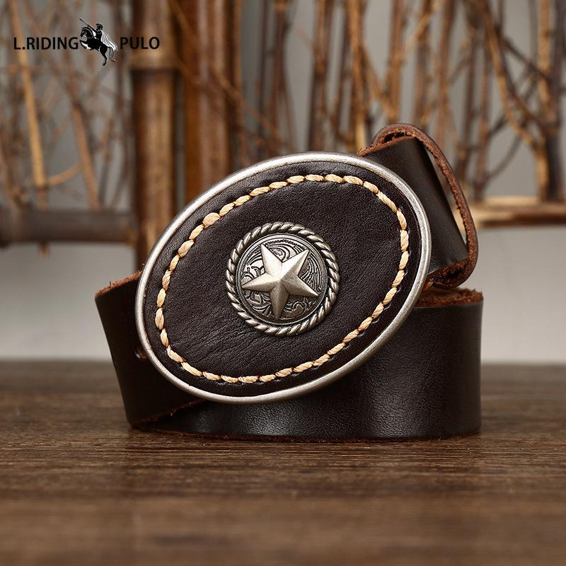 Personality Trend Wild Thick First Layer Cowhide Smooth Buckle Belt Men's Genuine Leather Buckle Retro Belt