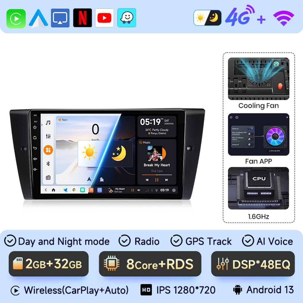 JIUYIN 9" Android 13Car Radio For BMW 3-Series E90 E91 E92 E93 wireless CarPlay Android 13 Auto car intelligent systems No 2 din