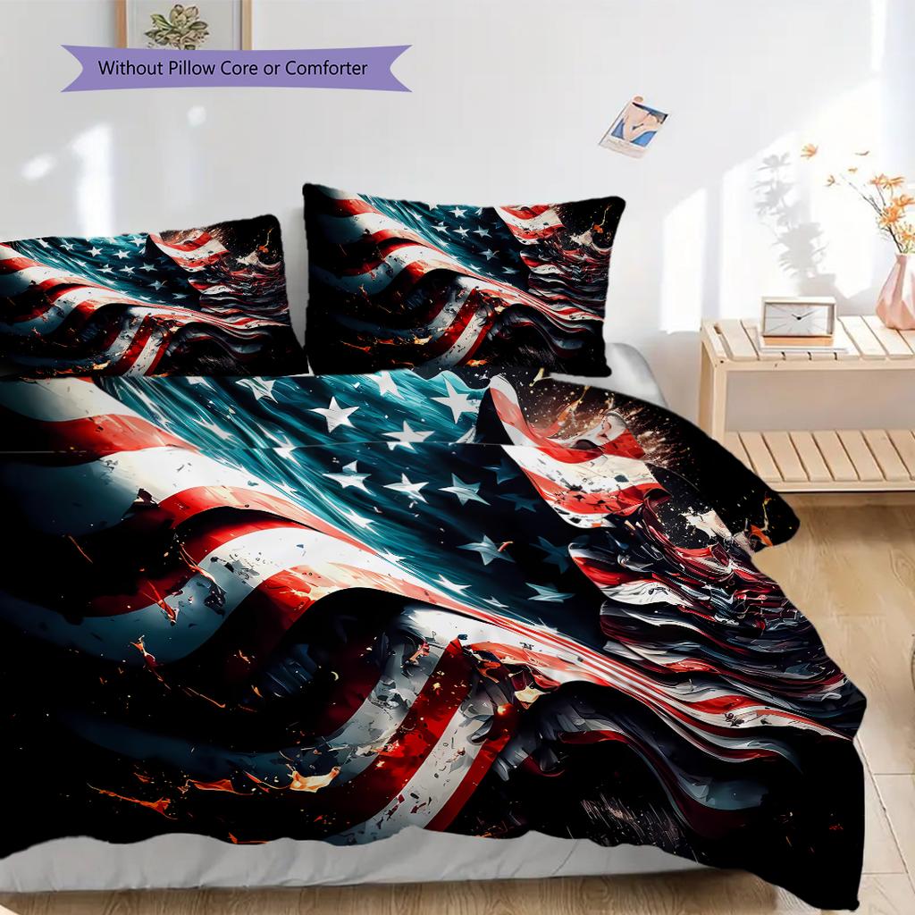 Artistic American Flag Bedding, Duvet Cover, Pillowcase, Home Decoration, Birthday Gift (1 * Duvet Cover+2 * Pillowcase, Coreless)