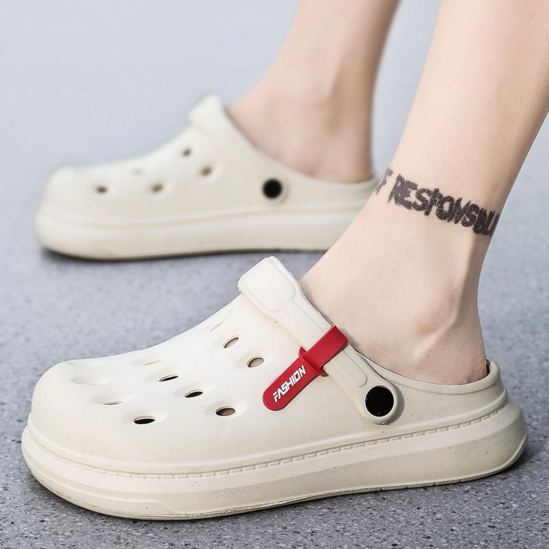 Solid Color Hole Shoes Men'S Non-Slip Bag Head Stepping On Shit Sandals Men'S Home Wear Dual-Purpose Beach Shoes