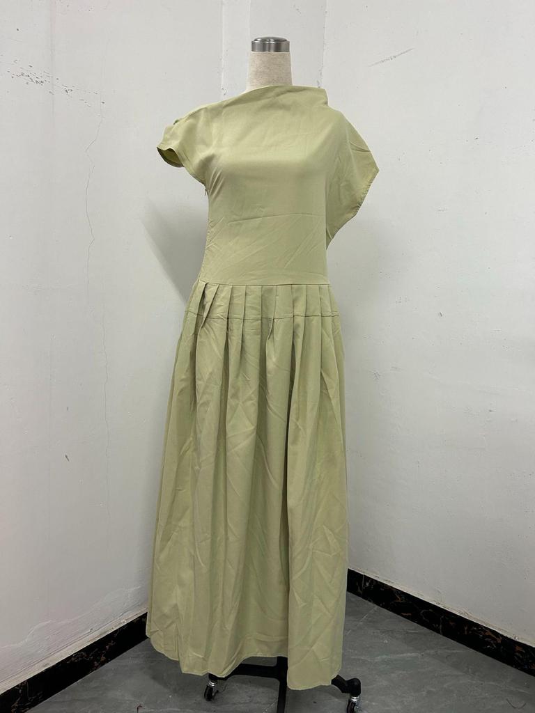 Summer Asymmetrical Neck Short Sleeve Dress with Ruched Design for Women