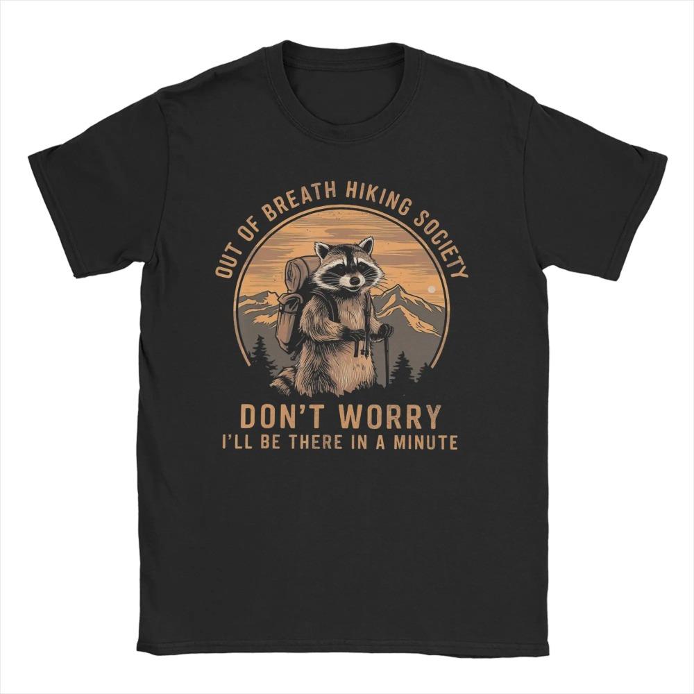 

Общество пеших прогулок задыхающихся енотов Винтажная футболка для мужчин Хлопковая забавная футболка Футболка с круглым вырезом Одежда больших размеров XXXXXL чёрный