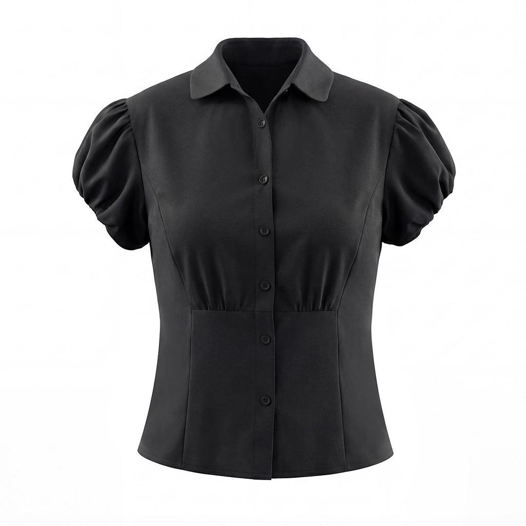 2026 Spring Women's Retro Puff Sleeve Waist-Cinched Shirt