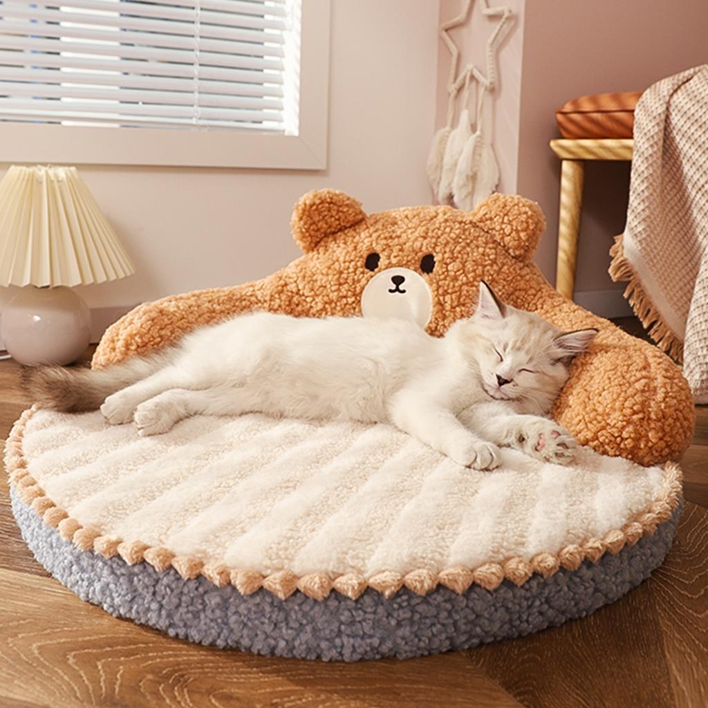 Cat Bed High Backrest All Seasons Hug Design Washable Cozy Cat Warm Pad for Cats Dogs Pets Little Bear