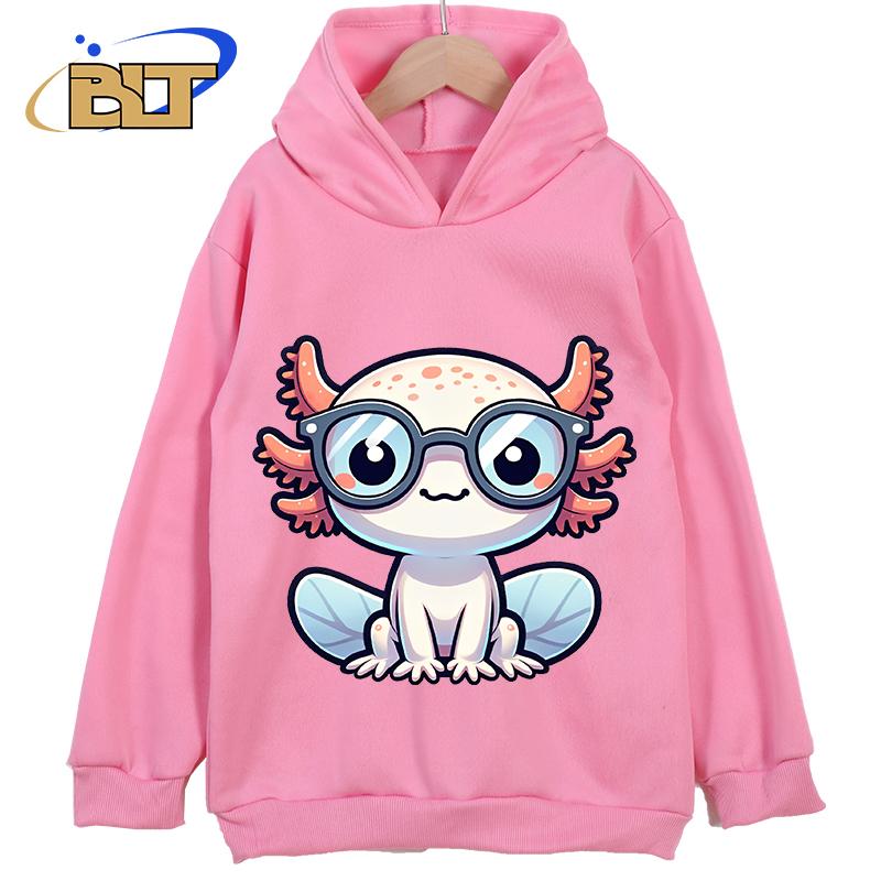 

Детская одежда с принтом аксолотля, розовая детская новая толстовка с капюшоном, классическая спортивная одежда, подходит для мальчиков и девочек 140