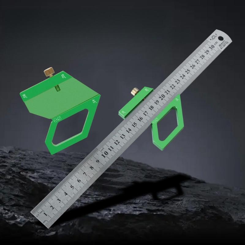 Carpentry Woodworking Ruler Aluminum Positioning Block Center Finder 45/60/90 Degree Angles Scriber Line Marking Gauge