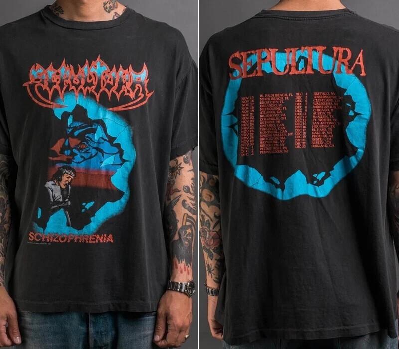 1990 Sepultura Schizophrenia Tour 2 Side T-shirt Retro Style Men Women S-5XL Unisex T-Shirt S