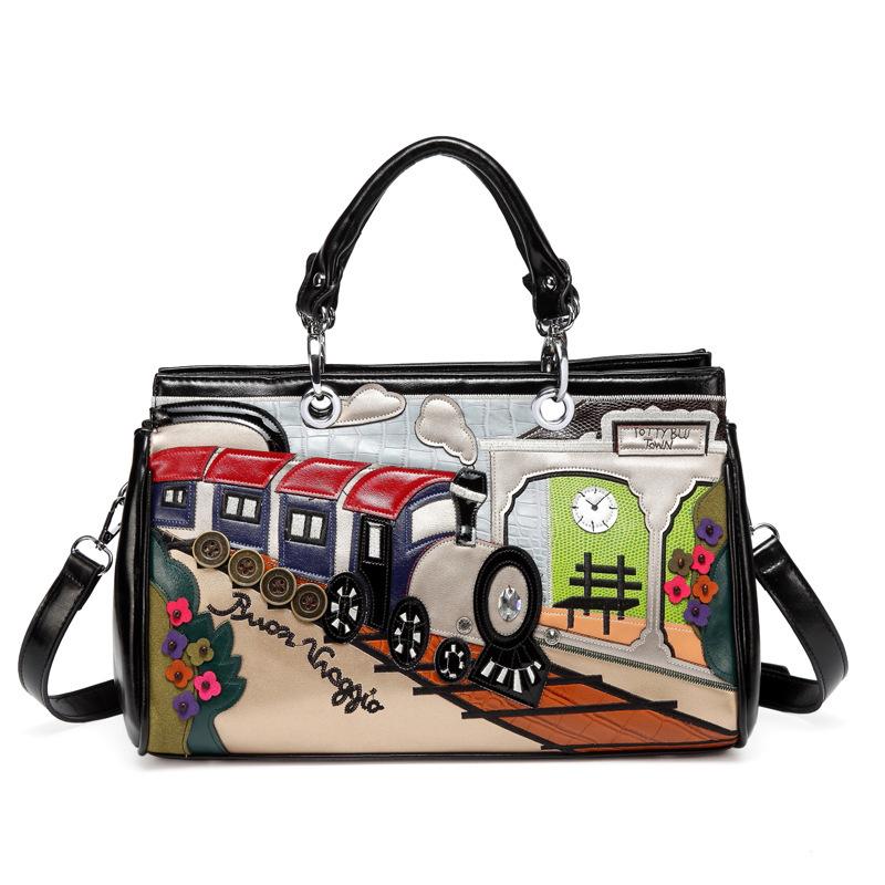 Bag Women'S Bag Splicing Contrasting Color Retro Handbag Handmade Creative Niche Design Mushroom Bag