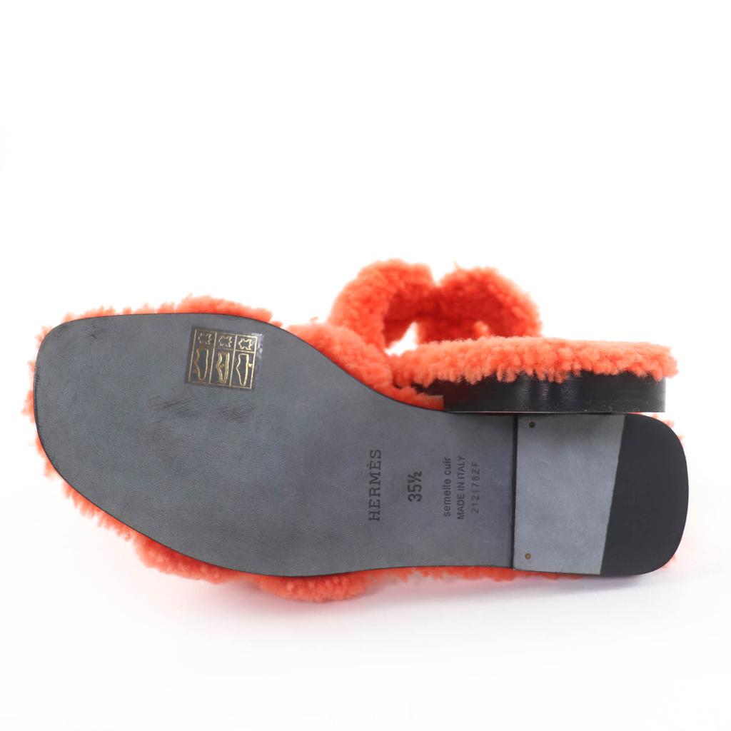 Pristine HERMES Sandals Orang Boa flat mules Orange Mouton Women 35.5 Used