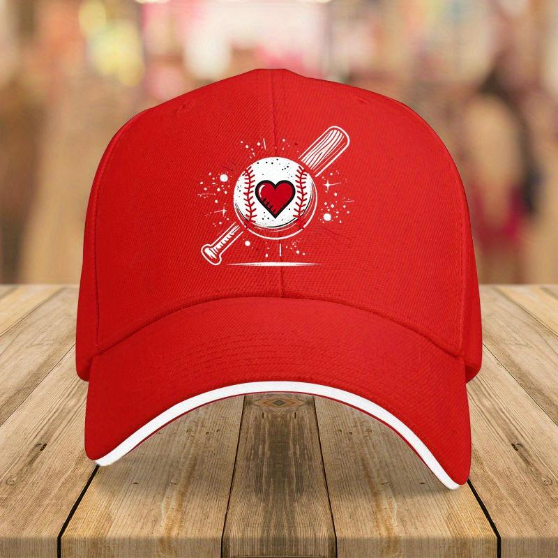 

Baseball Heart Love Graphic Navy Blue Cap Adjustable Polyester Casual Sporty Hat for Men Women One Size