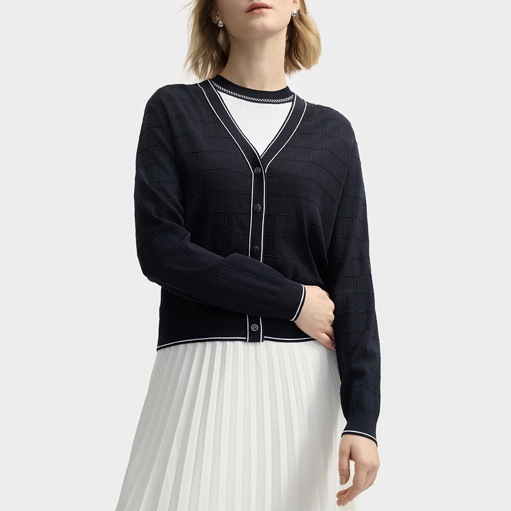 Fila White Series Fashion Casual Woven Cardigan Sweater Women Tops Legendary-Blue F11W523403F-NV