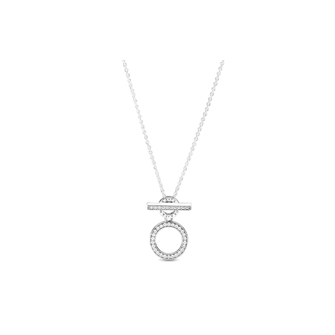 Pandora Double Ring T-Bar Clasp Silver Necklace Women necklace 399039C01 45
