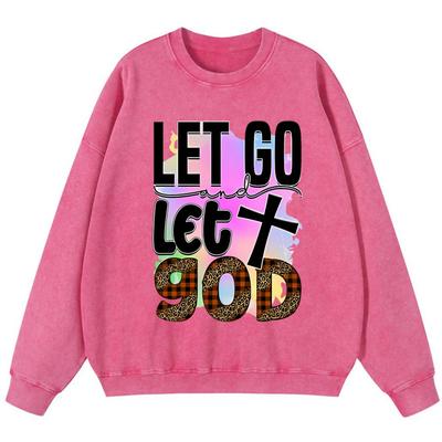 Let Go Let God Women Vintage Washed Cotton Sweatshirt Street Soft Pullover Thin Style Hoodie Casual Autumn