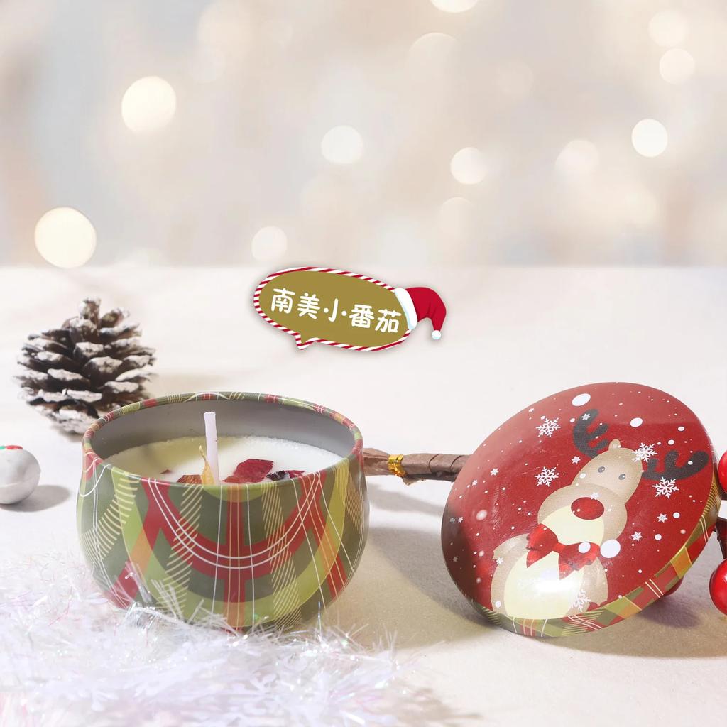 Christmas Creative Aromatherapy Candle: Large-bellied Jar, Home Fragrance, Birthday Gift, Round Small Iron Box, Souvenir Gift
