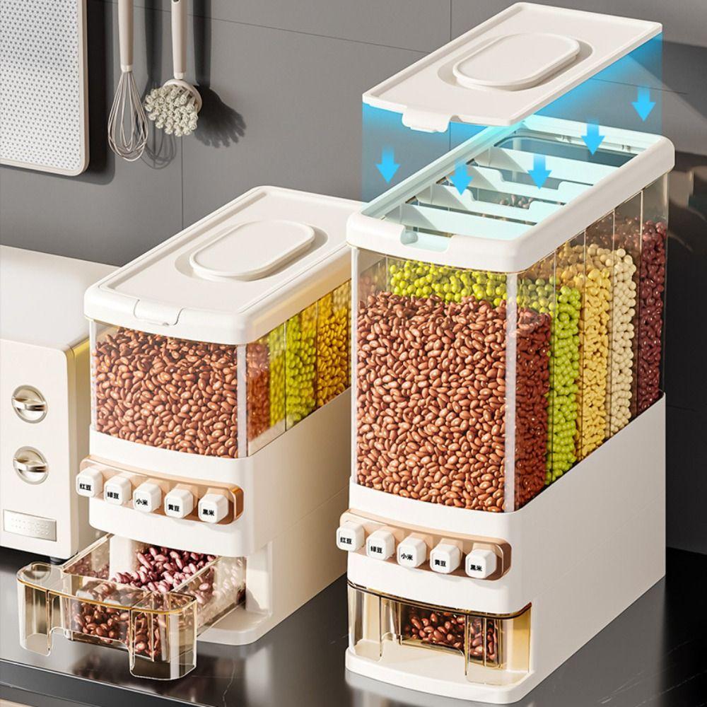 Moisture-Proof Beans Storage Bin Built-in Measuring Cup Grain Storage Box Grain Barrel  Pantry