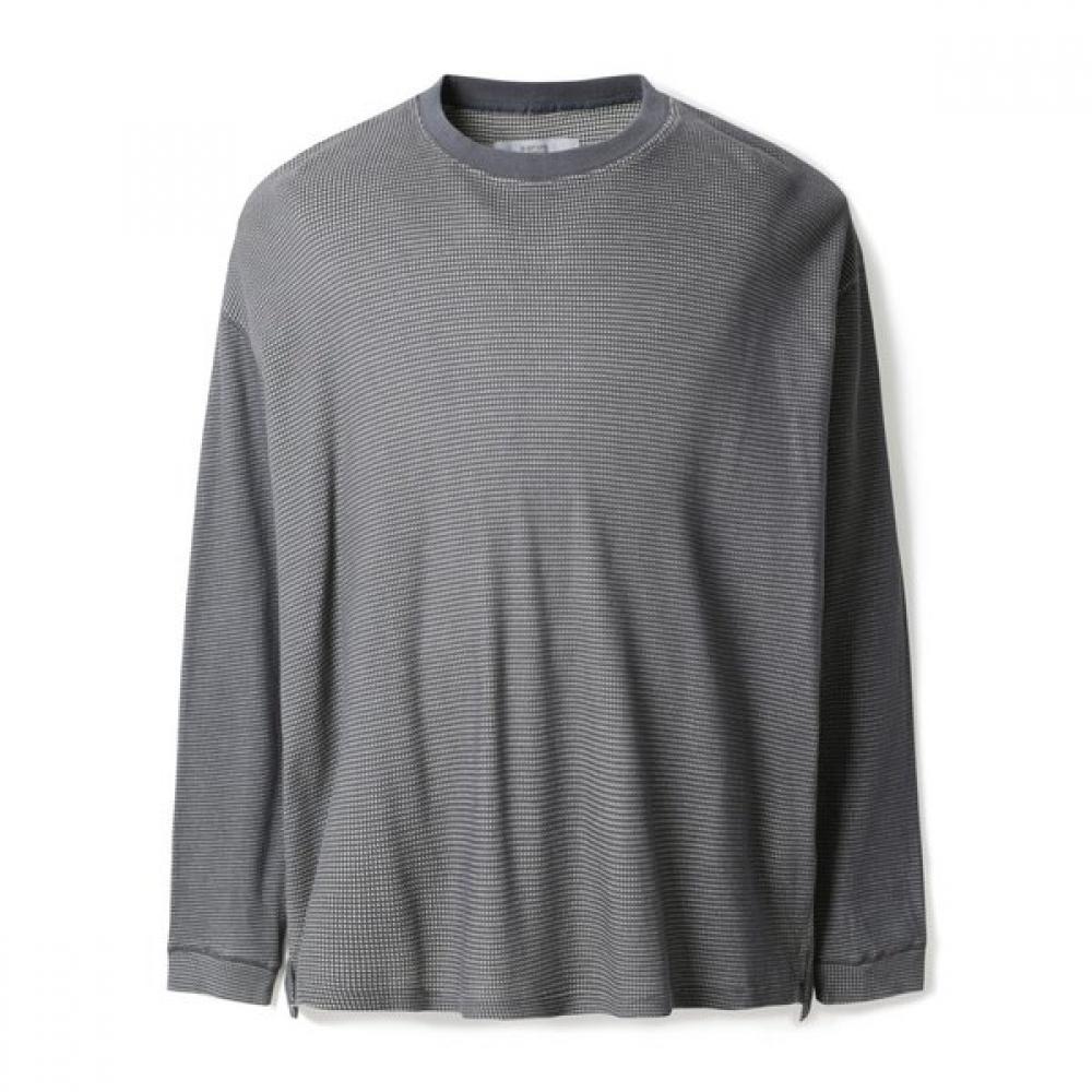 Loose Fit Two Tone Waffle Soft Long Sleeve Tee Sataa24031gyl light gray/110