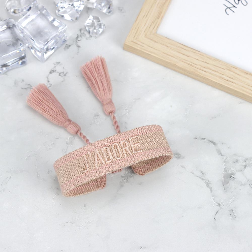 J'adore Bracelet: Embroidered Letter Tassel Wristband for Women & Couples