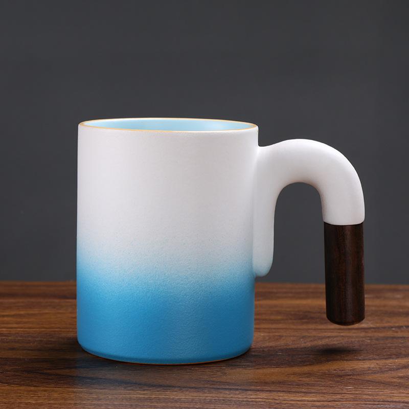 450ml Creative Gradient Mug Large-capacity Rough Pottery Handle Coffee Mug Lovers Cup Living Room Countertop Coffee Table Mugs