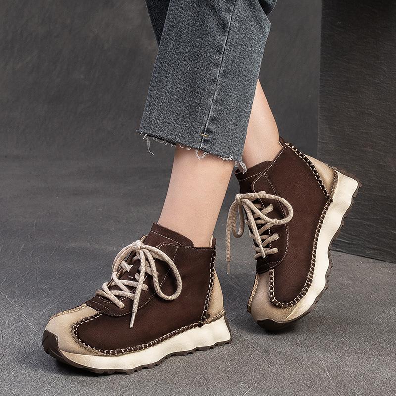 Fashion GKTINOO 2025 New Spring Genuine Leather Sneakers Women Shoes Lace-up Platform Flat Handmade Leisure Comfortable Ladies Shoes