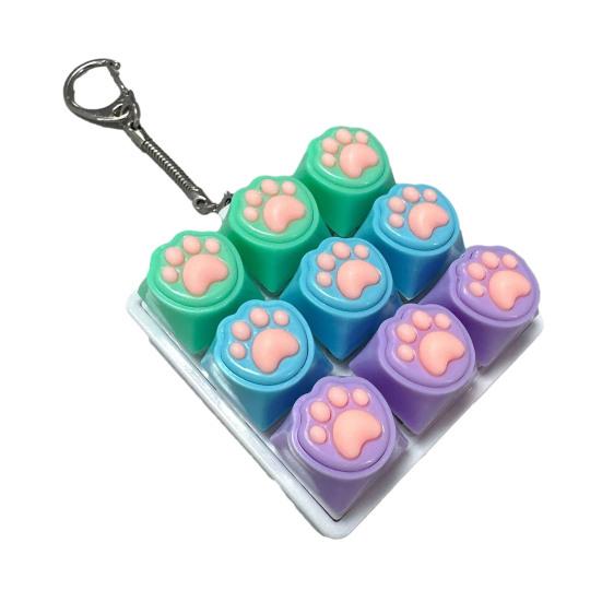 Yousheng 9-Keys Fidget Keyboard Toy Stress Anxiety Relief Cat Paw Keyboard Finger Clicker Keychain Portable Decompression Button Sensory Toy