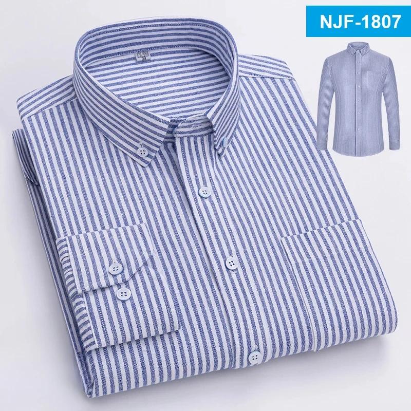 100% Cotton Oxford Long-sleeve Shirts for Men Slim Fit Formal Plain Shirt Soft Casual Plaid Designer White Striped Black Clothes
