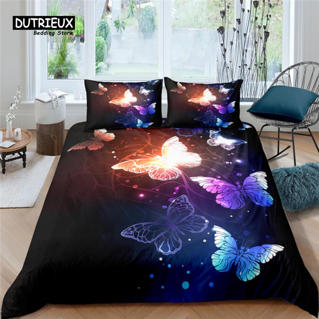 Hjemmeliv Luksus Sommerfugltrykk 2/3 stk. Mykt Dynetrekk Putetrekk Queen og King Size Barnesengesett EU/US/AU Størrelse