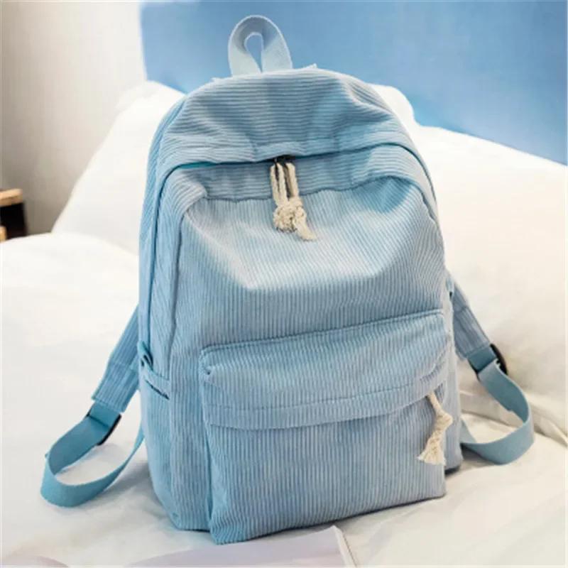 Soft Fabric Women Backpack Female Preppy Corduroy Designer School Backpack Teenage Girls Striped Backpack Velvet Screen