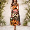 Women Plus Size Keyhole Neck Sleeveless Halloween Sloth Print A Line Long Dress