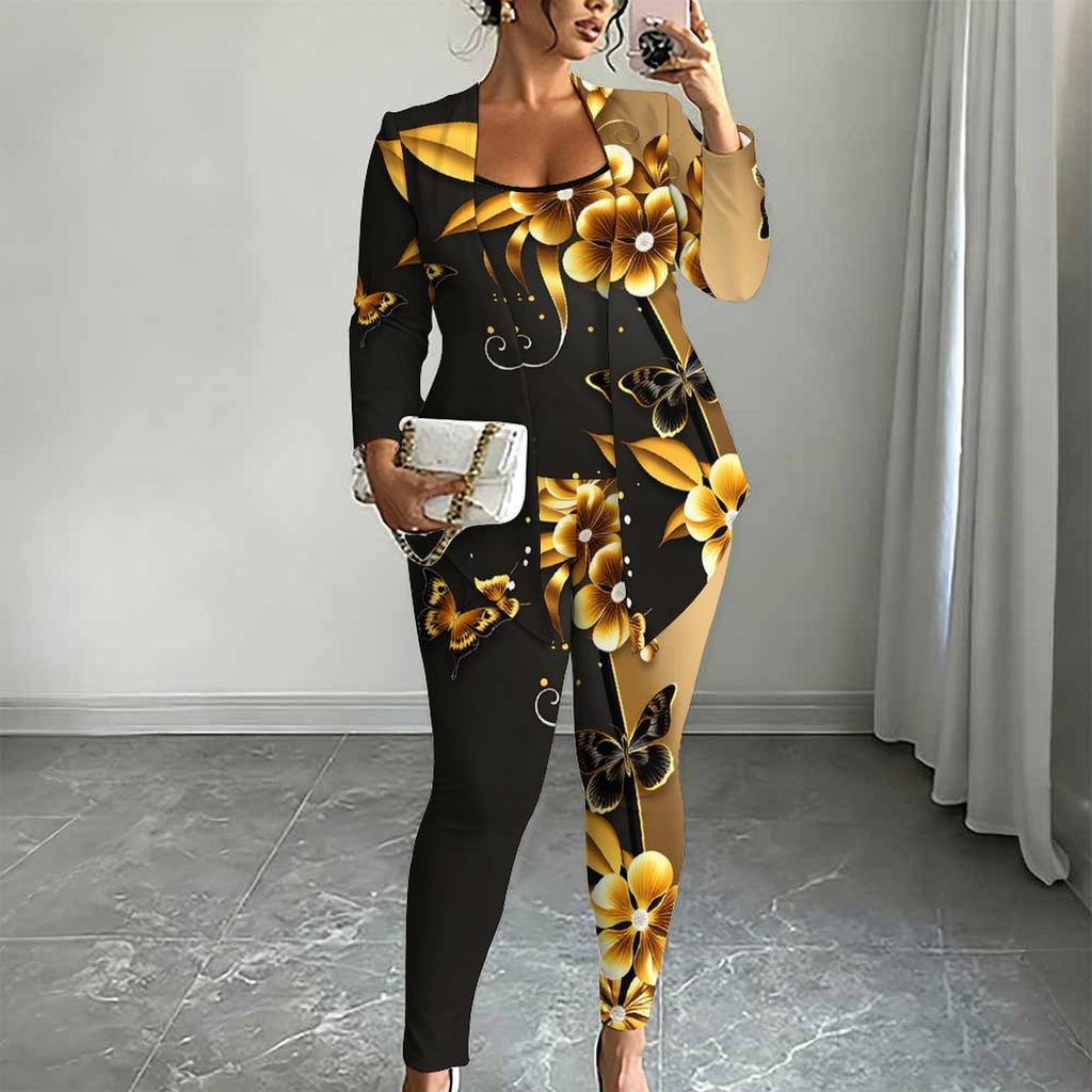 Plus Size Floral Print 3 Piece Outfit, Long Sleeve Open Front Cardigan Cami Top Leggings Set for Women