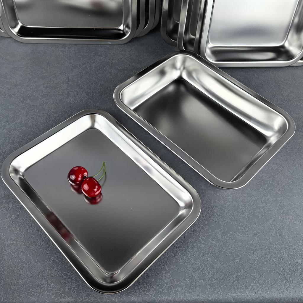 Edelstahl Quadratische Platte mit flachem Boden Tiefer Dampfgar-Reiseinsatz Rechteckiges Tablett Grillstandplatte