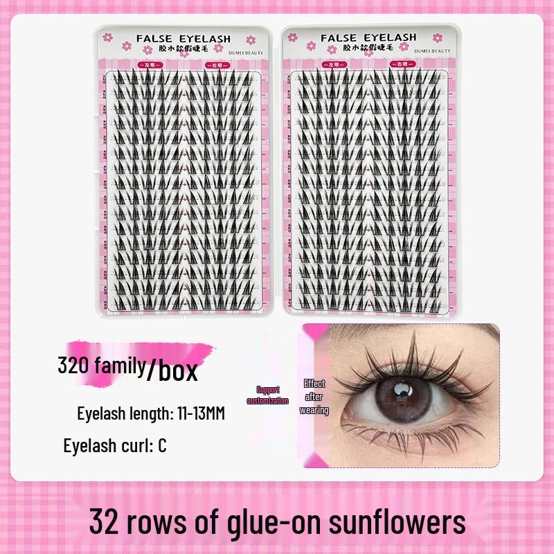 Cross-Border Large Capacity Glue Style False Eyelashes - 32 Rows Natural Lively Photogenic Comic Segmented Lashes
