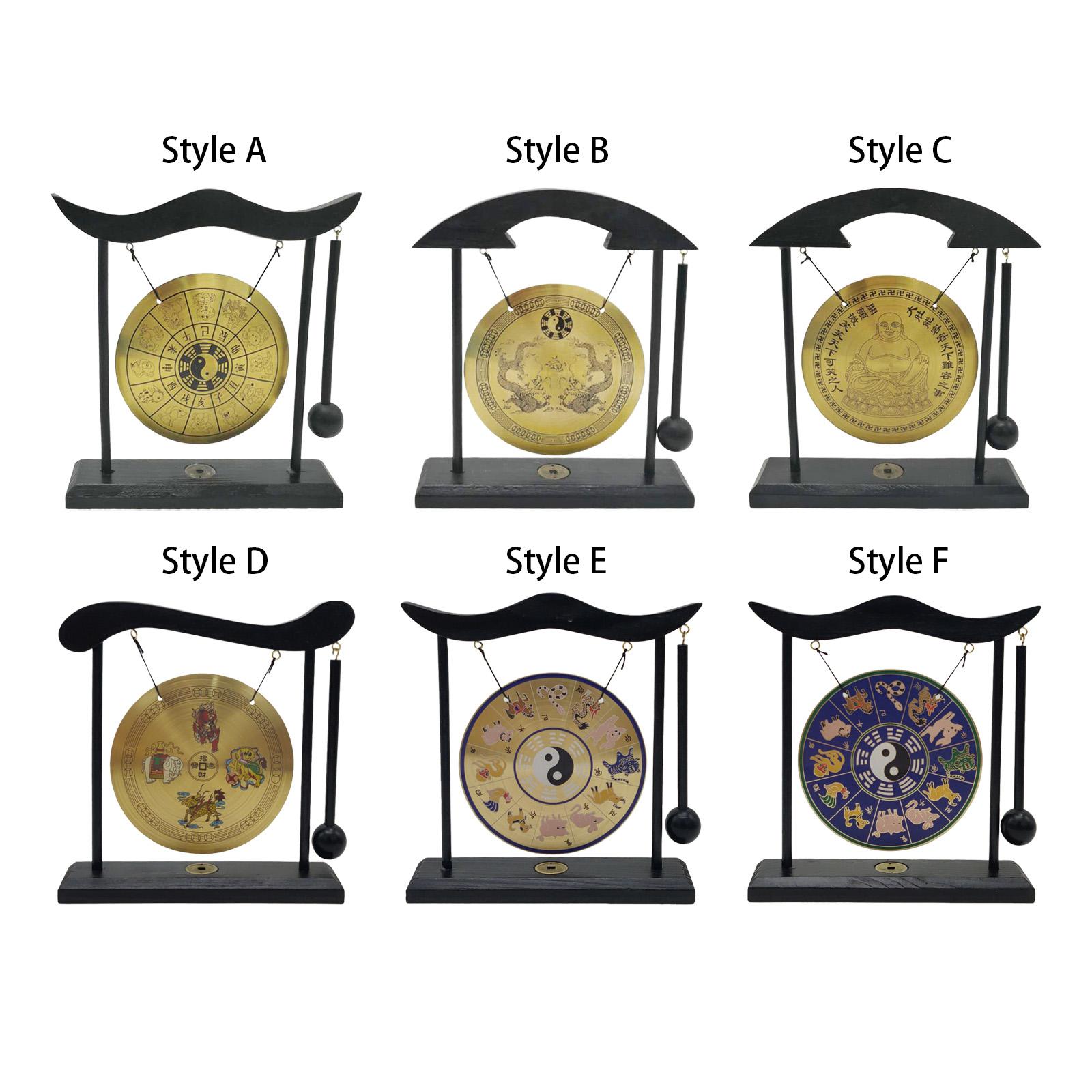 Gong Ornament Brass Feng Shui Desktop Gong Wind Chime Traditional Gong Adornment Style A