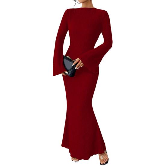 Women's Bell Long Sleeve Bodycon Maxi Dress Mock Neck Slim Fit Party Cocktail Dress Fall Wedding Guest Dress