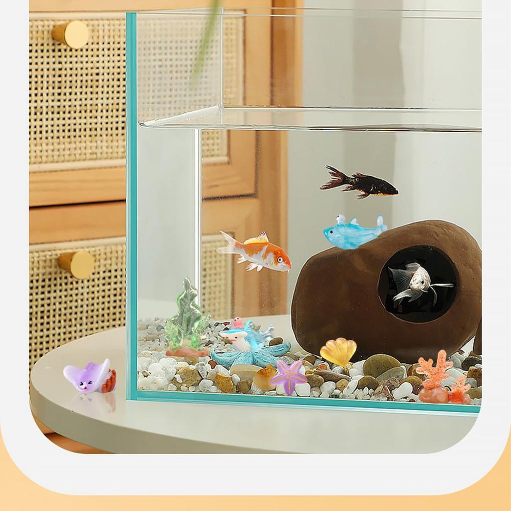 HyzaPhix Miniature Aquarium Fish Tank Dolphin Whale Shark Seashell Marine Life Set of 16 Cute Mini Figurines Fish Figures Decorative Objects Scenery