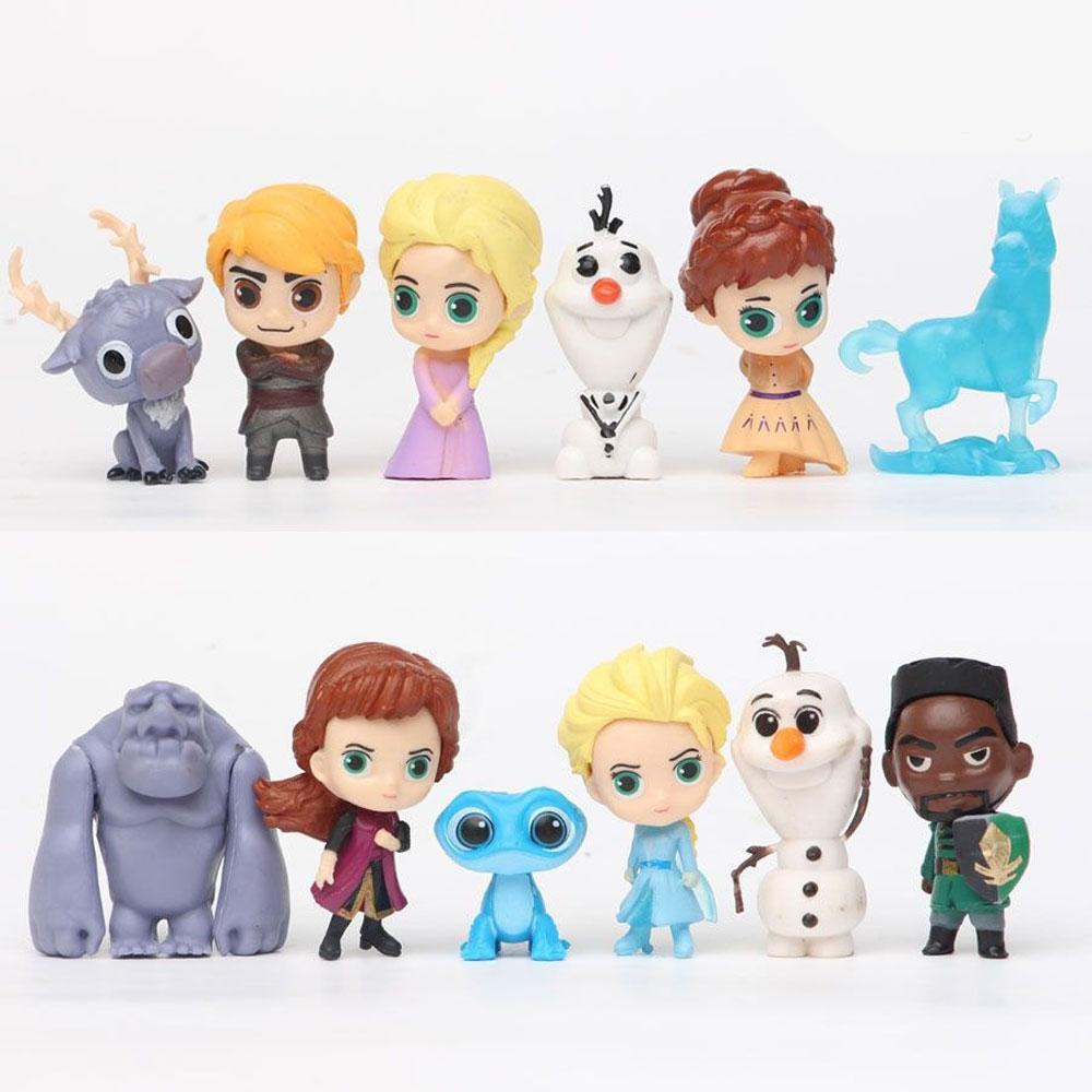 12pcsSet Frozen The Snow Queen Princess Anna Elsa Action Figure Kristoff Sven Olaf PVC Model Dolls Collection Birthday Gift Toy