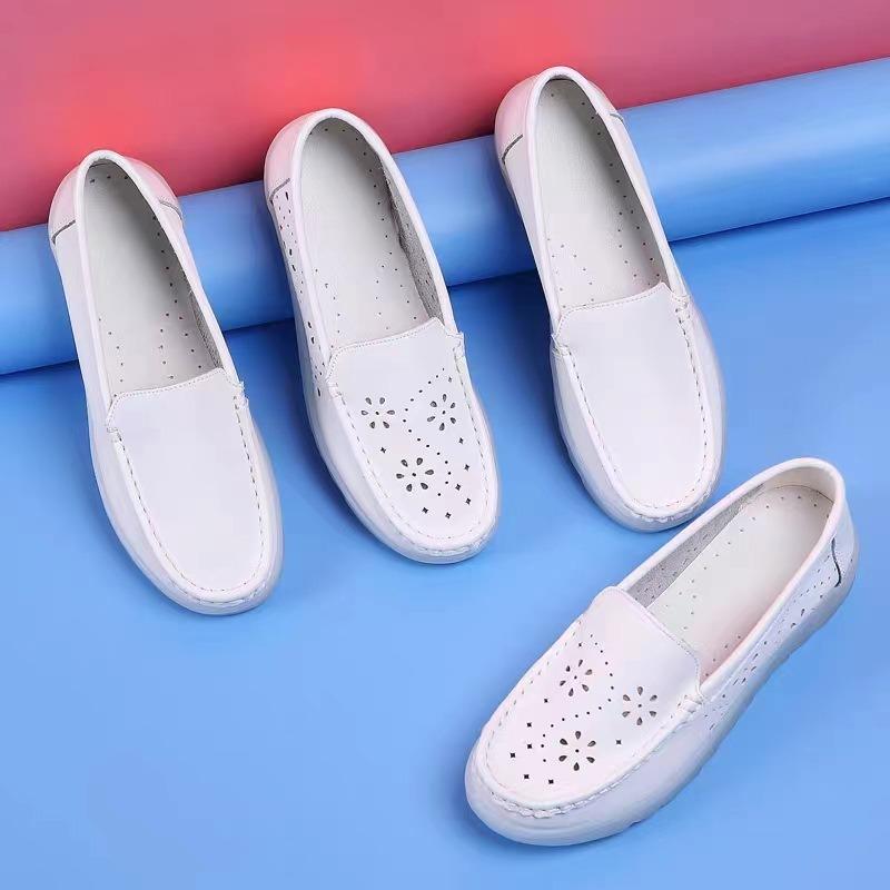 Medical Shoes Hollow Non-slip Nurse Shoes Women's Hole Shoes Are Not Tired Feet Soft Soles Breathable Summer Deodorant Flat Bottom Real Cowhide