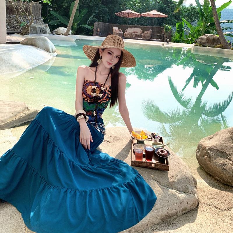 Seaside Suit Bohemian Print Tube Top Skirt Slim Versatile Vacation Style Two-piece Set