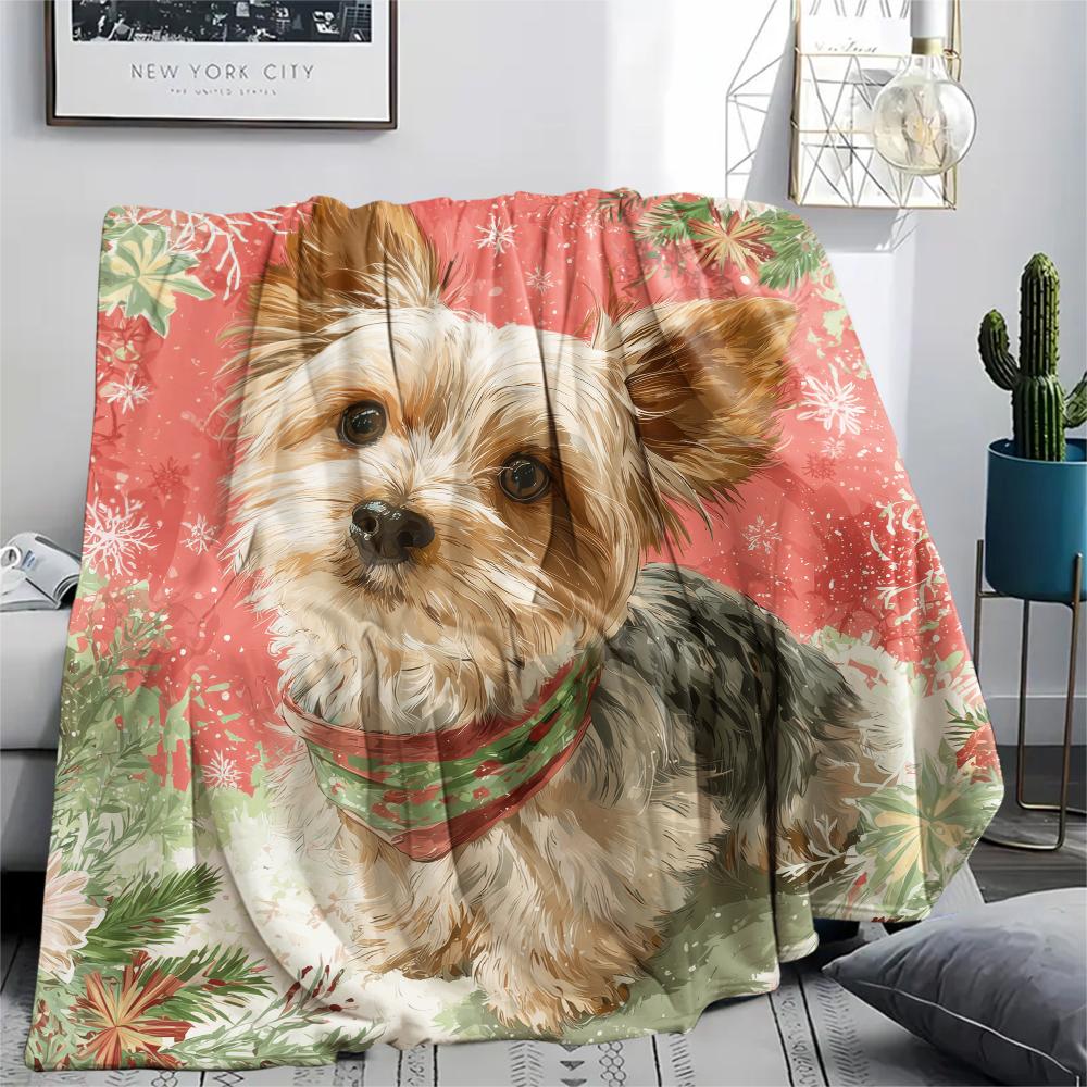 Pink Yorkshire Terrier Pattern Flannel Blanket, High Quality Comfortable for All Seasons, Home Decor, Warmth and Comfort, Perfect for Gifts.